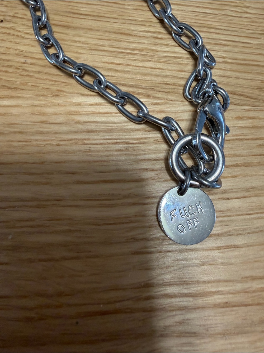 Silver Chunky Chain Necklace with Round Pendant